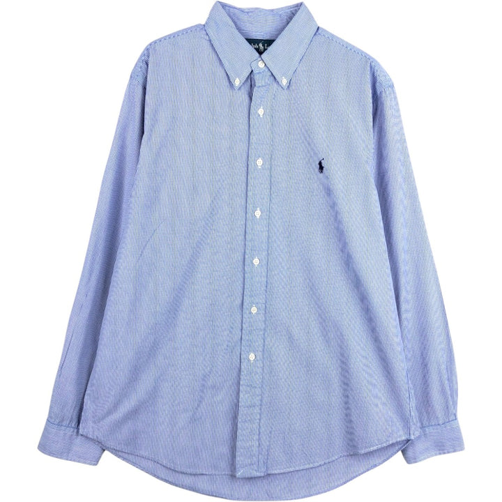 Ralph Lauren CUSTOM FIT Gingham Check Long Sleeve Button Down Check Shirt Men's L size cotton blue type Vintage Second Hand