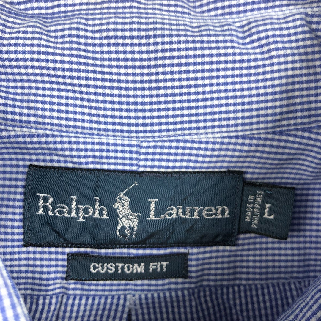 Ralph Lauren CUSTOM FIT Gingham Check Long Sleeve Button Down Check Shirt Men's L size cotton blue type Vintage Second Hand