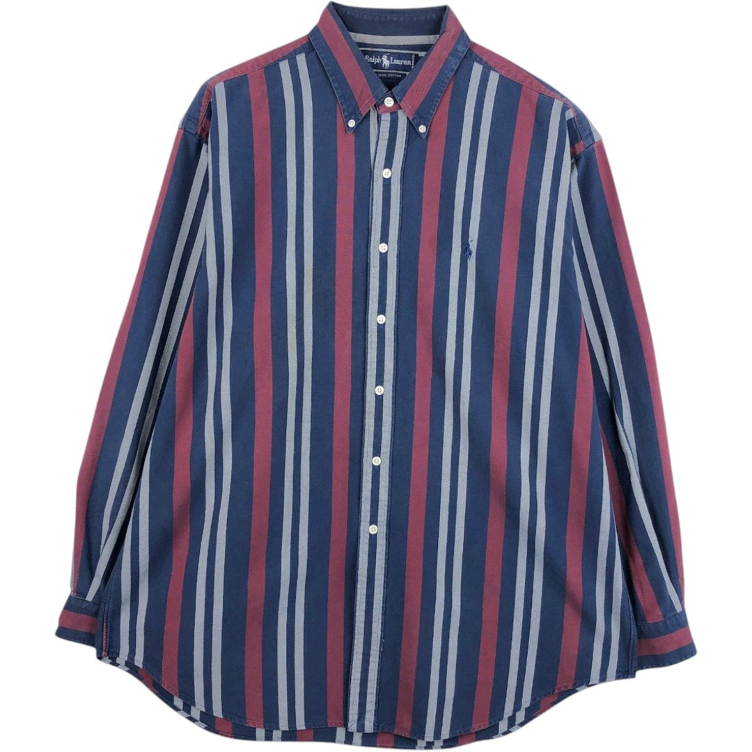Ralph Lauren Multi-Stripe Long Sleeve Button-Down Striped Shirt, Men's XL cotton navy blue type Vintage Second Hand