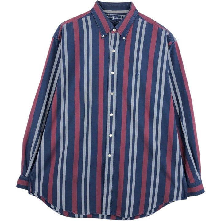 Ralph Lauren Multi-Stripe Long Sleeve Button-Down Striped Shirt, Men's XL cotton navy blue type Vintage Second Hand