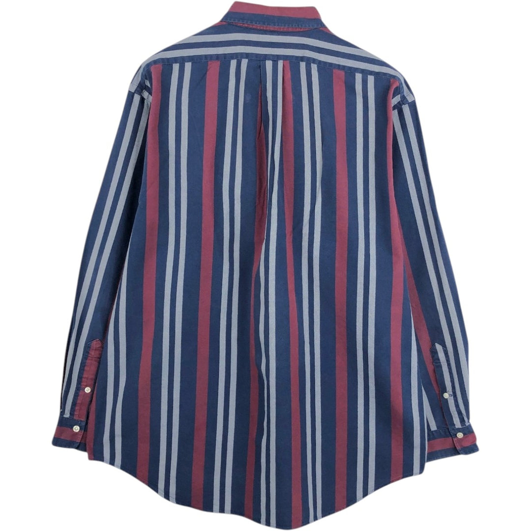 Ralph Lauren Multi-Stripe Long Sleeve Button-Down Striped Shirt, Men's XL cotton navy blue type Vintage Second Hand
