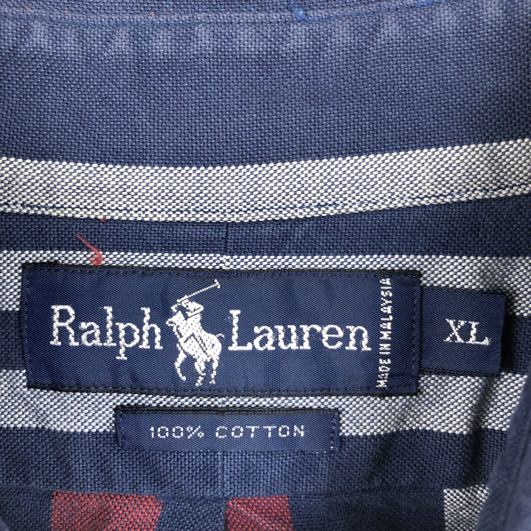 Ralph Lauren Multi-Stripe Long Sleeve Button-Down Striped Shirt, Men's XL cotton navy blue type Vintage Second Hand