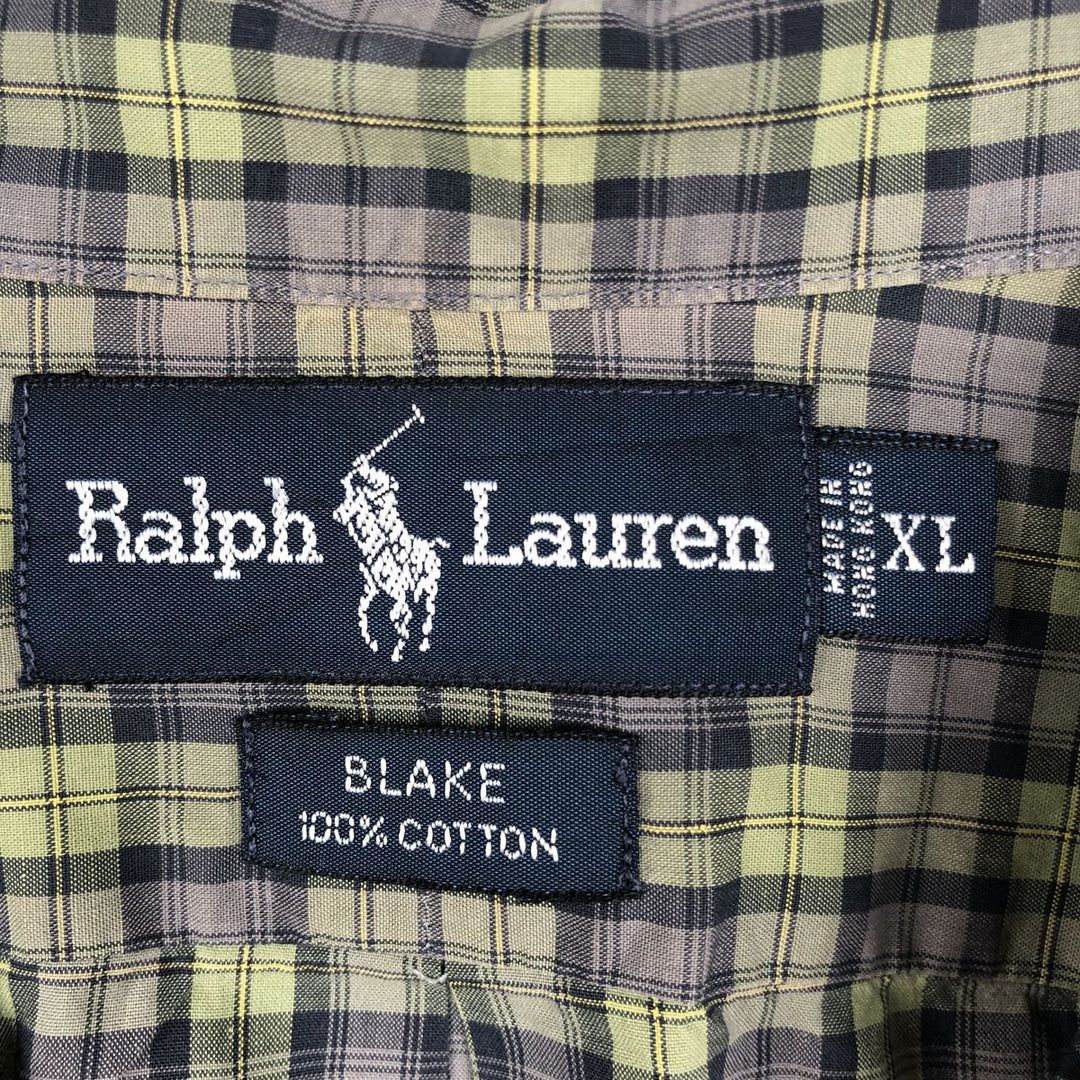 Ralph Lauren BLAKE short sleeve button down check shirt men's XL size cotton green type Vintage Second Hand