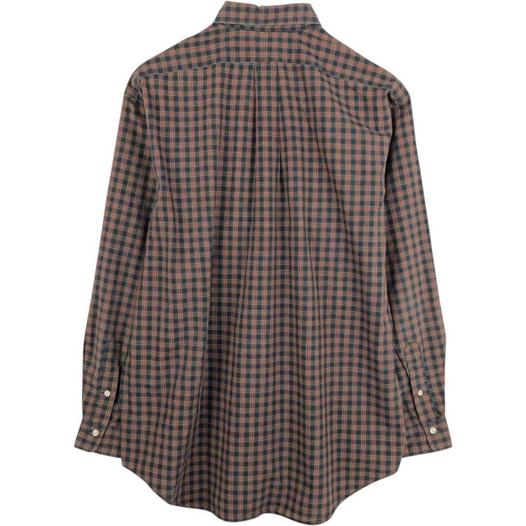 Ralph Lauren long sleeve button down check shirt, men's size L cotton navy blue type Vintage Second Hand