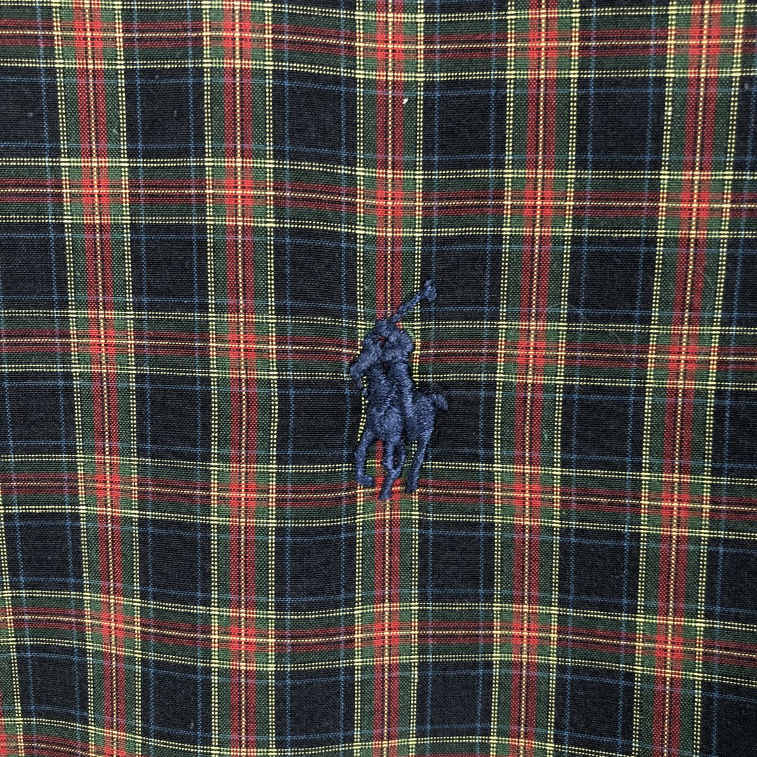 Ralph Lauren long sleeve button down check shirt, men's size L cotton navy blue type Vintage Second Hand