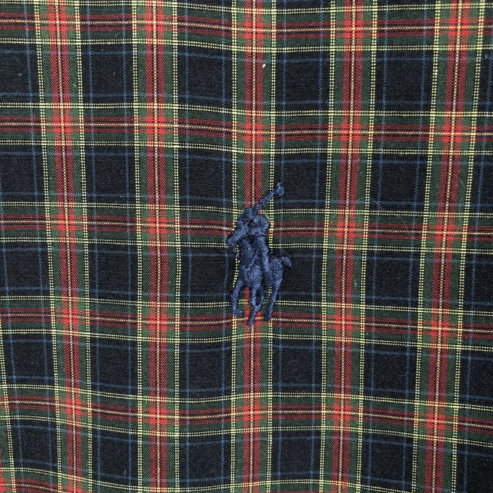 Ralph Lauren long sleeve button down check shirt, men's size L cotton navy blue type Vintage Second Hand