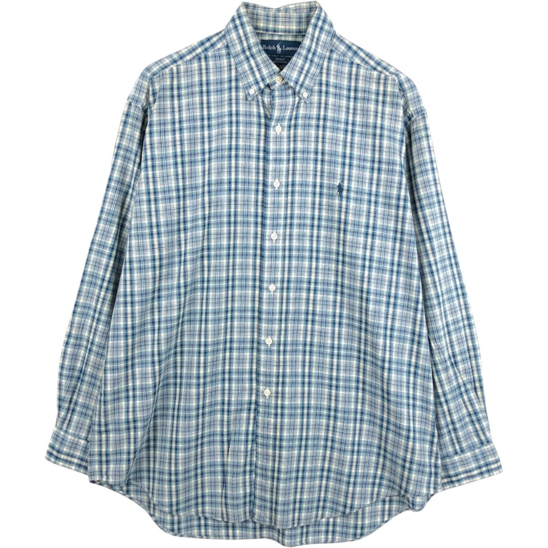 Ralph Lauren BLAKE long sleeve button down check shirt, men's size L cotton Blue type light blue Vintage Second Hand