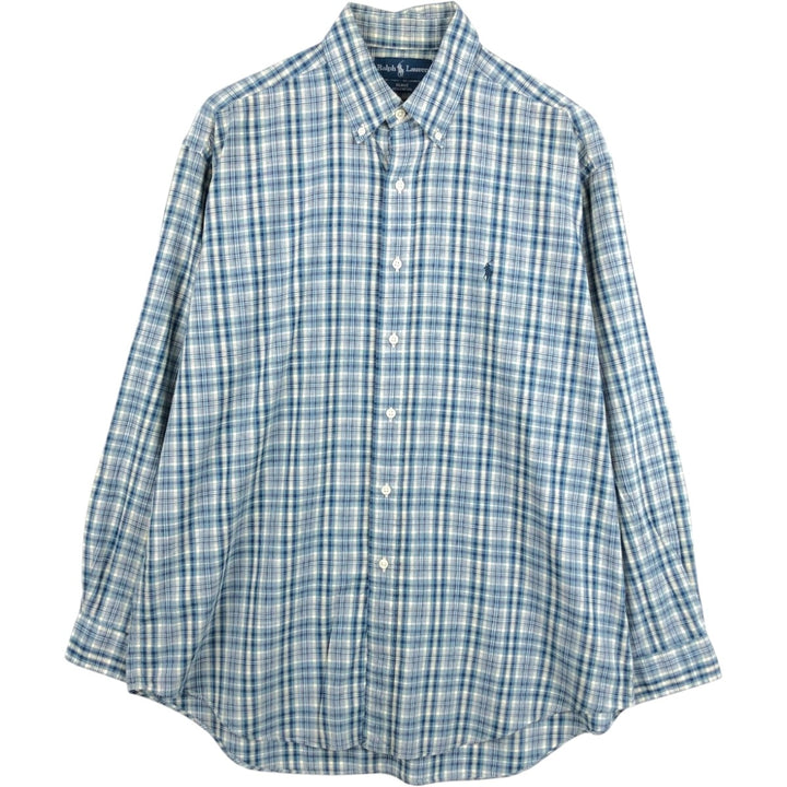 Ralph Lauren BLAKE long sleeve button down check shirt, men's size L cotton Blue type light blue Vintage Second Hand