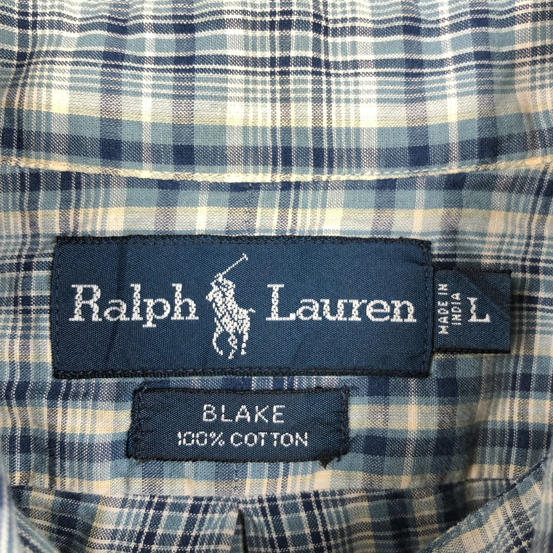 Ralph Lauren BLAKE long sleeve button down check shirt, men's size L cotton Blue type light blue Vintage Second Hand