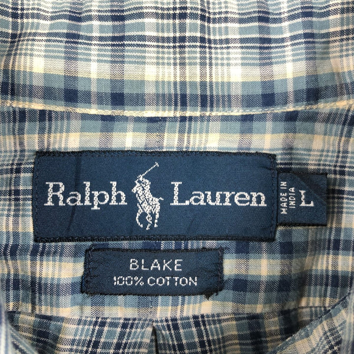 Ralph Lauren BLAKE long sleeve button down check shirt, men's size L cotton Blue type light blue Vintage Second Hand