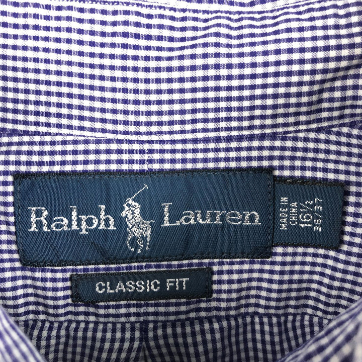 Ralph Lauren Classic Fit Gingham Check Long Sleeve Button Down Check Shirt Men's Size L cotton blue type Vintage Second Hand