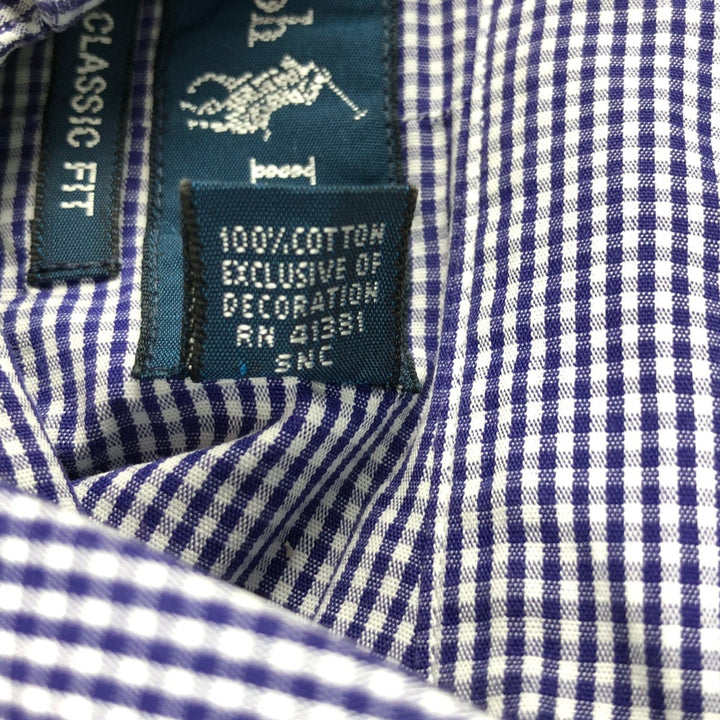 Ralph Lauren Classic Fit Gingham Check Long Sleeve Button Down Check Shirt Men's Size L cotton blue type Vintage Second Hand