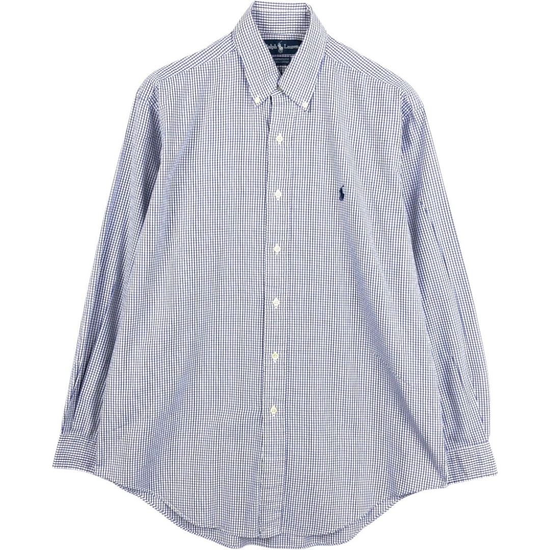 Ralph Lauren YARMOUTH Gingham Check Long Sleeve Button Down Check Shirt Men's M Size cotton navy blue type Vintage Second Hand