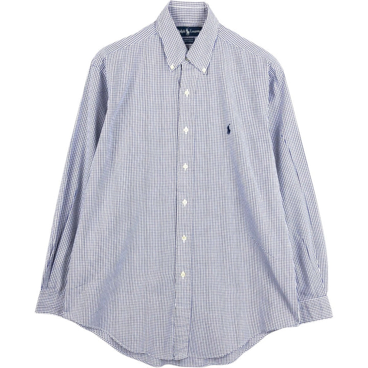 Ralph Lauren YARMOUTH Gingham Check Long Sleeve Button Down Check Shirt Men's M Size cotton navy blue type Vintage Second Hand