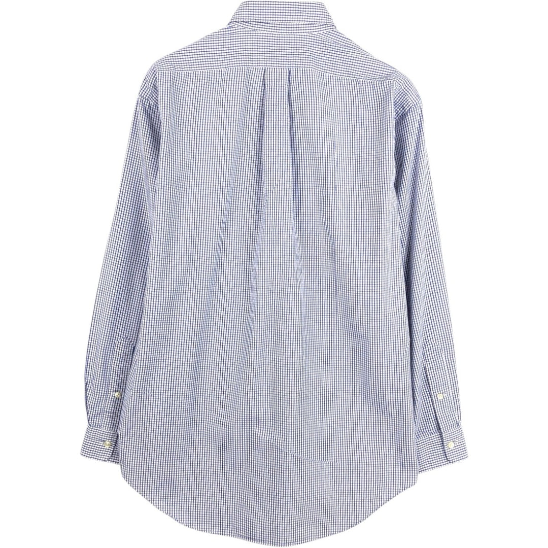 Ralph Lauren YARMOUTH Gingham Check Long Sleeve Button Down Check Shirt Men's M Size cotton navy blue type Vintage Second Hand