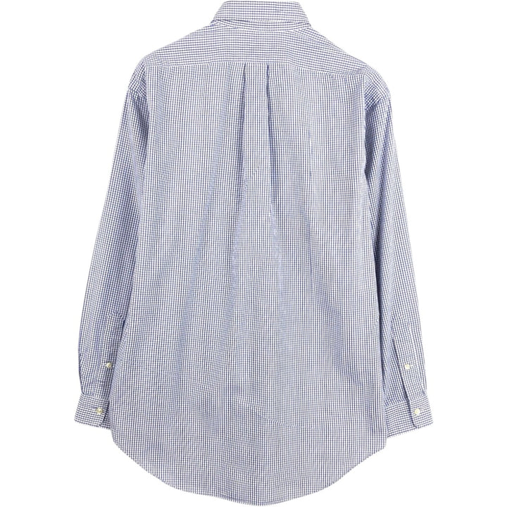 Ralph Lauren YARMOUTH Gingham Check Long Sleeve Button Down Check Shirt Men's M Size cotton navy blue type Vintage Second Hand