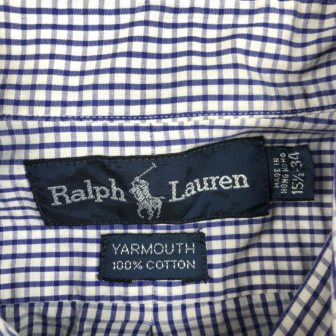 Ralph Lauren YARMOUTH Gingham Check Long Sleeve Button Down Check Shirt Men's M Size cotton navy blue type Vintage Second Hand