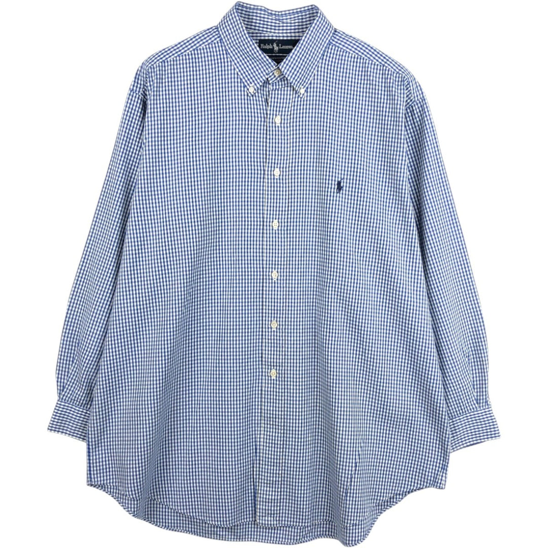 Ralph Lauren YARMOUTH Gingham Check Long Sleeve Button-Down Check Shirt Men's XL cotton blue type Vintage Second Hand