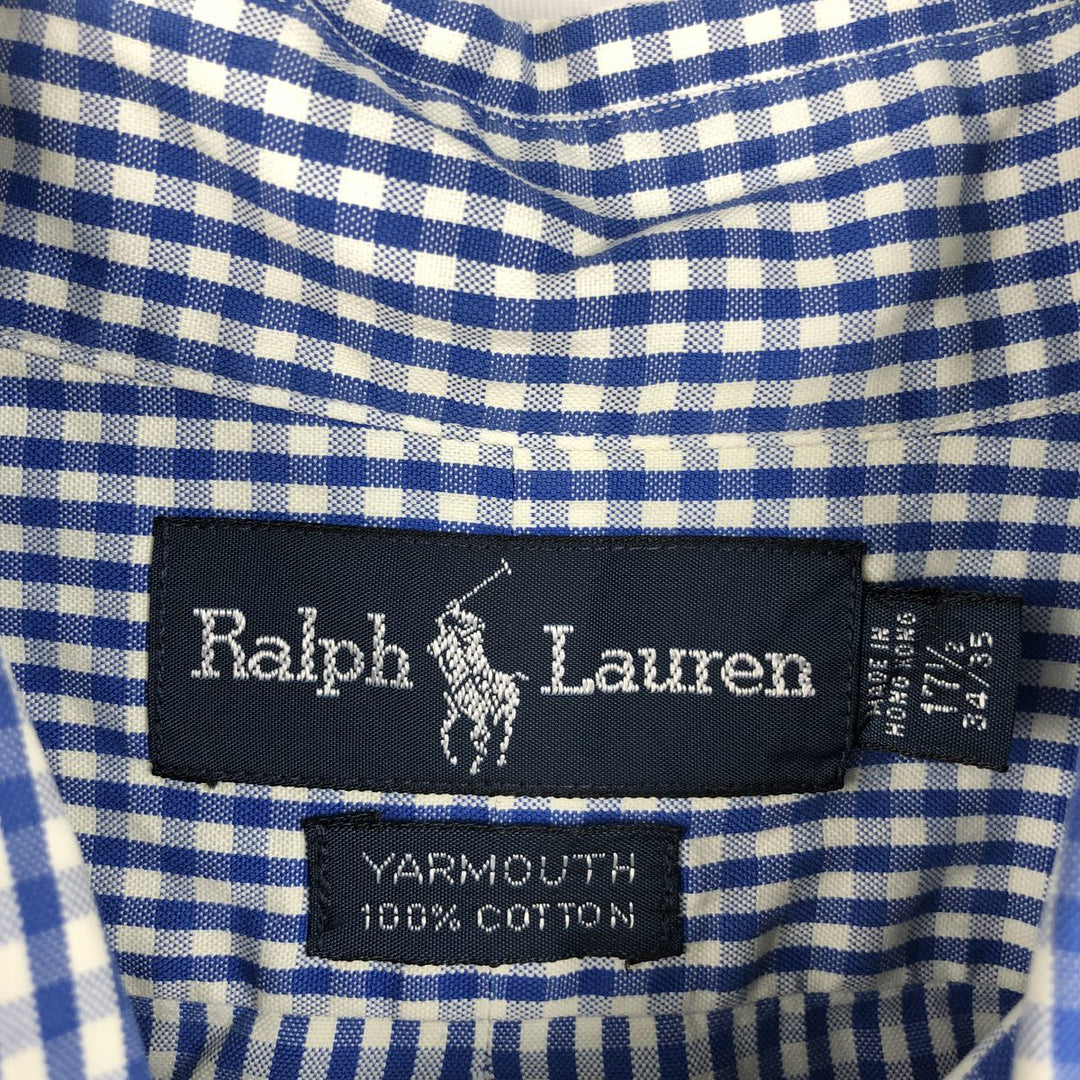 Ralph Lauren YARMOUTH Gingham Check Long Sleeve Button-Down Check Shirt Men's XL cotton blue type Vintage Second Hand