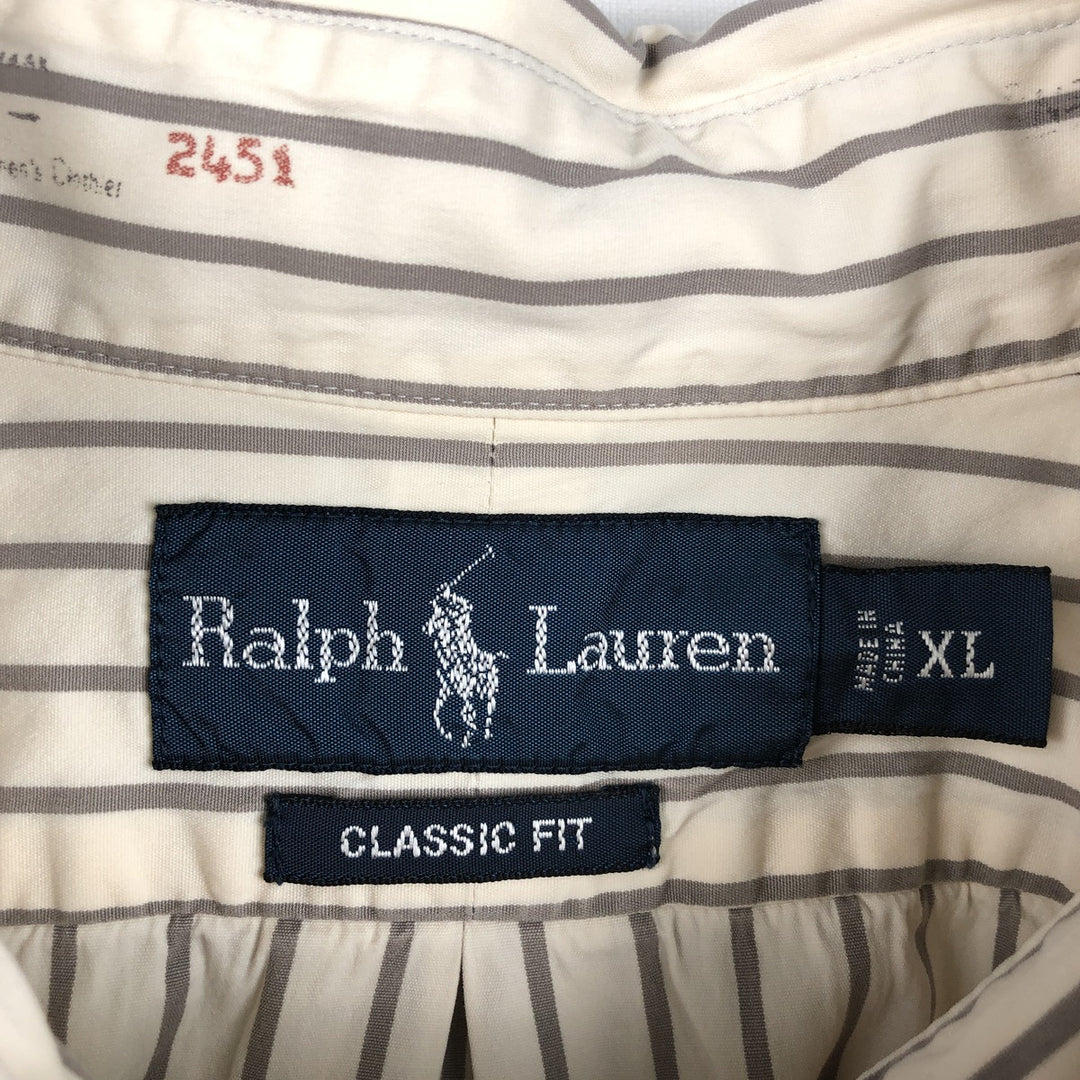 Ralph Lauren Classic Fit Long Sleeve Button Down Striped Shirt Men's XL cotton white type Vintage Second Hand