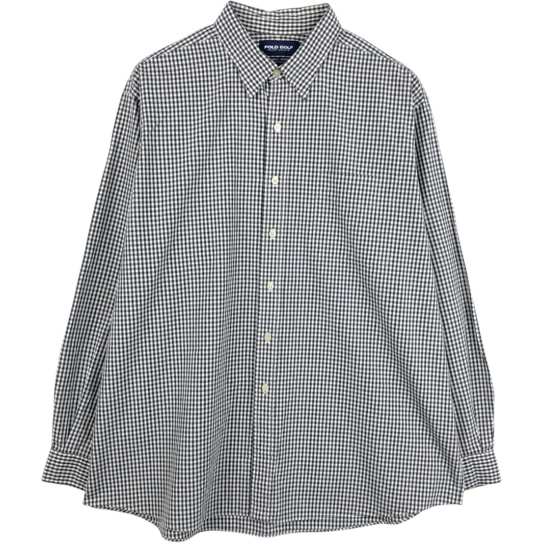 Ralph Lauren POLO GOLF LOWELL SPORT Gingham Check Long-Sleeve Cotton Check Shirt, Men's XXL (approx.) cotton black type Vintage Second Hand