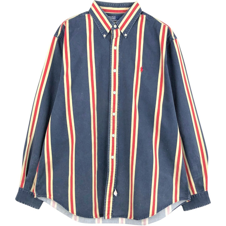 Ralph Lauren POLO by Ralph Lauren long-sleeved button-down striped shirt, men's size XL cotton navy blue type Vintage Second Hand