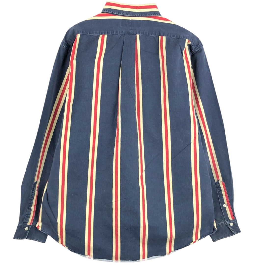 Ralph Lauren POLO by Ralph Lauren long-sleeved button-down striped shirt, men's size XL cotton navy blue type Vintage Second Hand