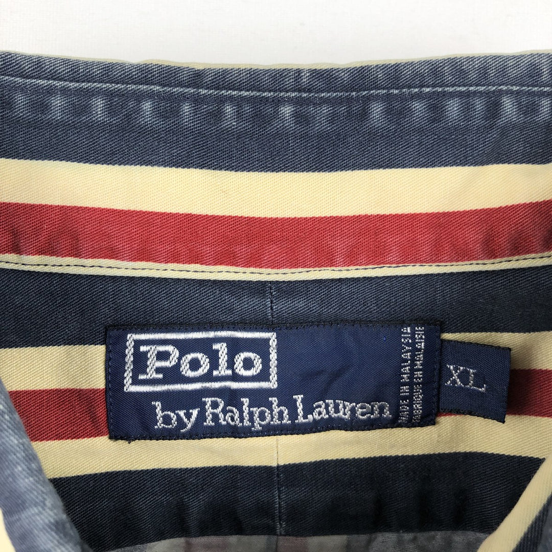 Ralph Lauren POLO by Ralph Lauren long-sleeved button-down striped shirt, men's size XL cotton navy blue type Vintage Second Hand