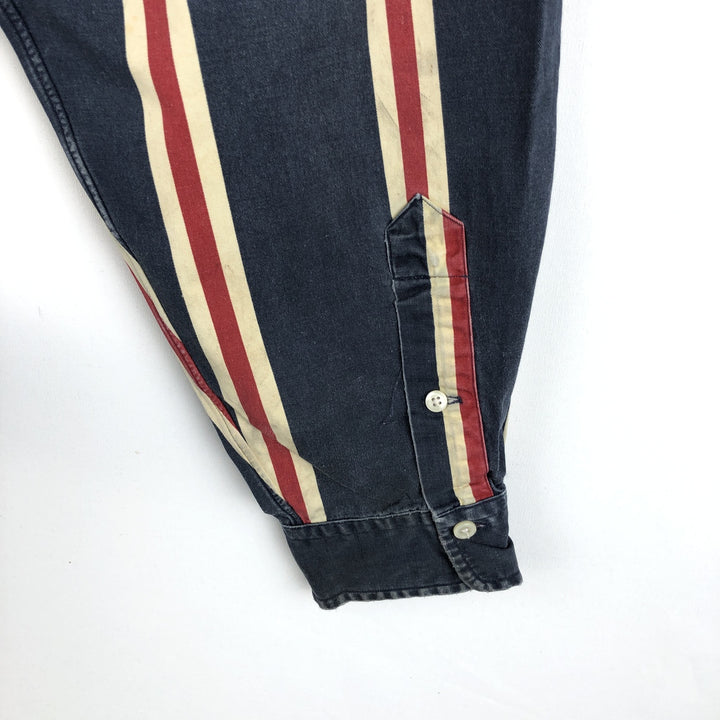 Ralph Lauren POLO by Ralph Lauren long-sleeved button-down striped shirt, men's size XL cotton navy blue type Vintage Second Hand