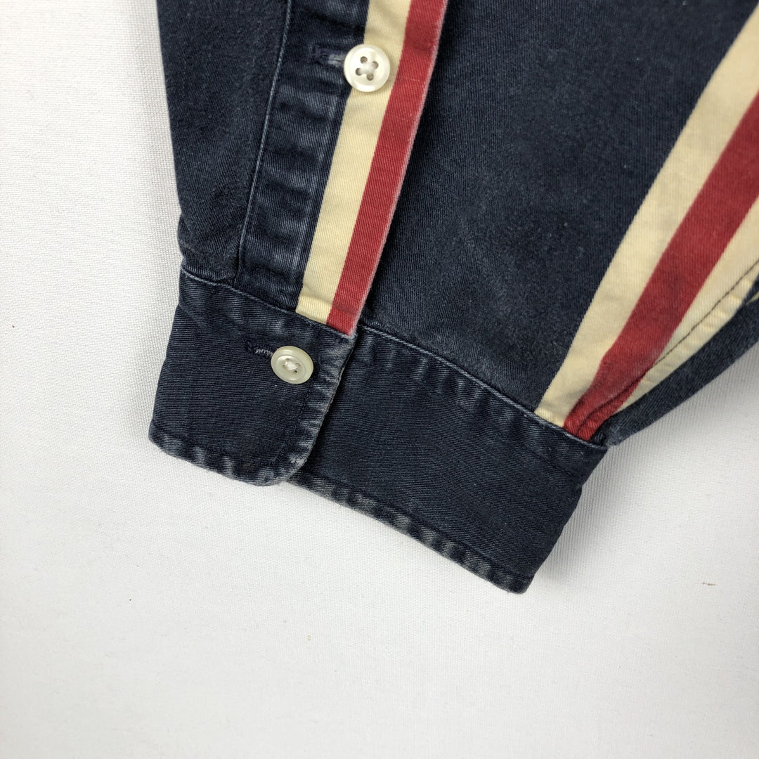 Ralph Lauren POLO by Ralph Lauren long-sleeved button-down striped shirt, men's size XL cotton navy blue type Vintage Second Hand