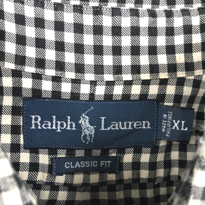 Ralph Lauren Classic Fit Gingham Check Long Sleeve Button-Down Check Shirt, Men's Size XL cotton black type Vintage Second Hand