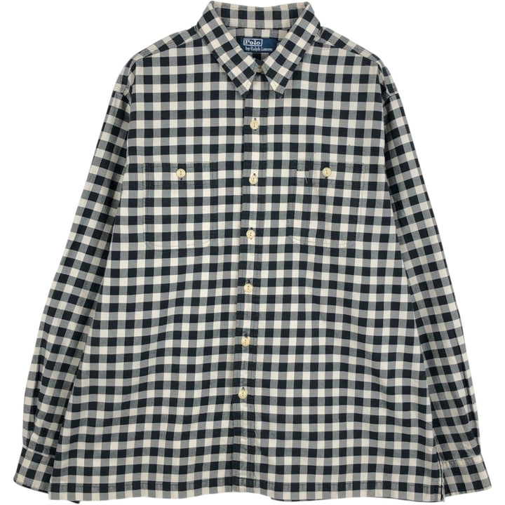 Ralph Lauren POLO by Ralph Lauren gingham check long-sleeved cotton check shirt, men's size XL cotton black type Vintage Second Hand