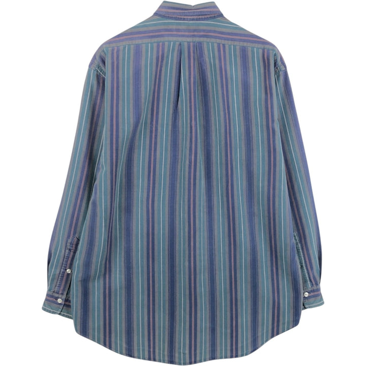 Ralph Lauren Multi-Stripe Long Sleeve Button-Down Striped Shirt, Men's Size L cotton navy blue type Vintage Second Hand
