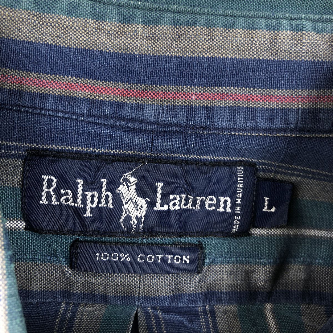 Ralph Lauren Multi-Stripe Long Sleeve Button-Down Striped Shirt, Men's Size L cotton navy blue type Vintage Second Hand