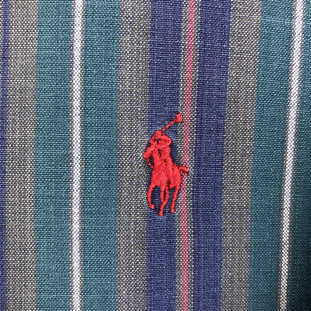 Ralph Lauren Multi-Stripe Long Sleeve Button-Down Striped Shirt, Men's Size L cotton navy blue type Vintage Second Hand