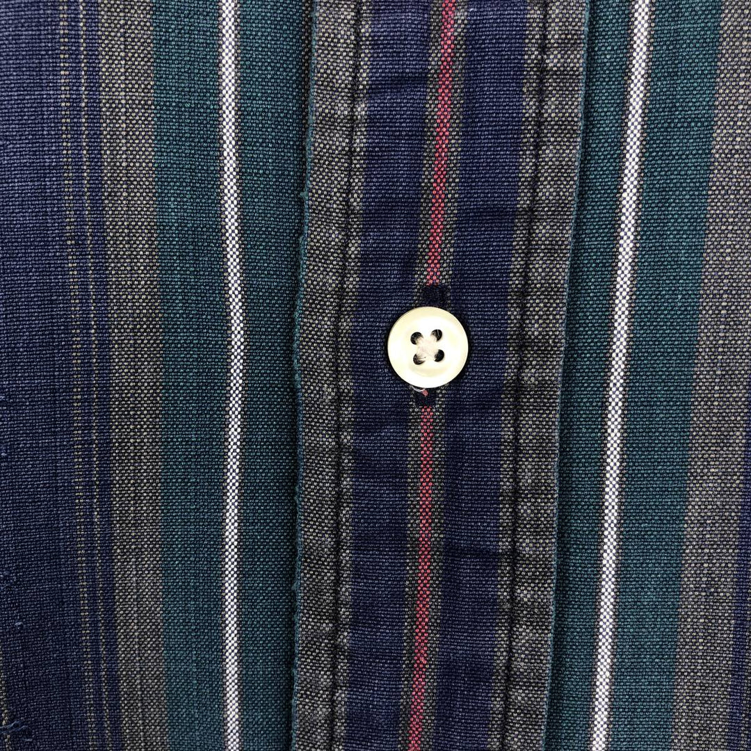 Ralph Lauren Multi-Stripe Long Sleeve Button-Down Striped Shirt, Men's Size L cotton navy blue type Vintage Second Hand