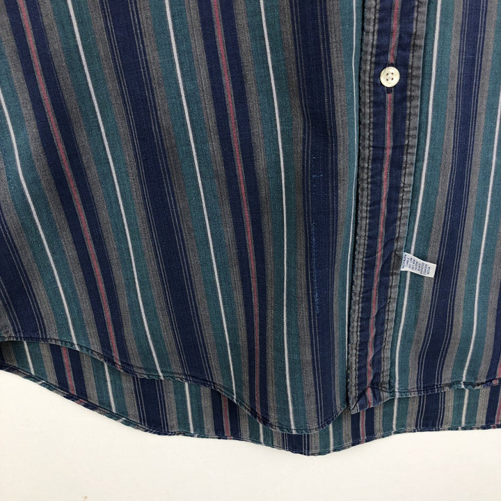 Ralph Lauren Multi-Stripe Long Sleeve Button-Down Striped Shirt, Men's Size L cotton navy blue type Vintage Second Hand