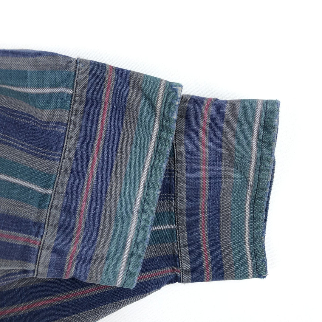 Ralph Lauren Multi-Stripe Long Sleeve Button-Down Striped Shirt, Men's Size L cotton navy blue type Vintage Second Hand