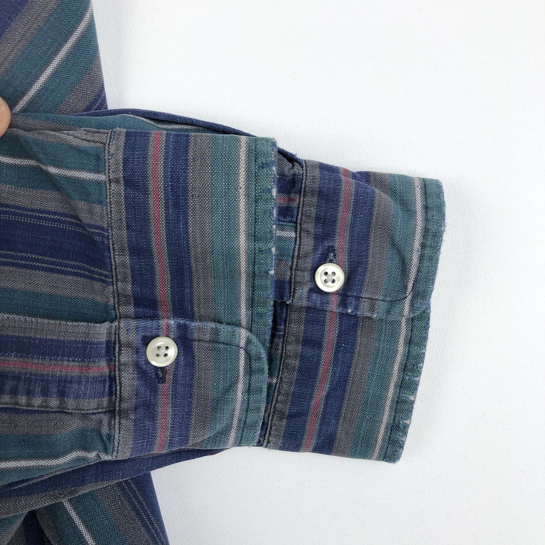 Ralph Lauren Multi-Stripe Long Sleeve Button-Down Striped Shirt, Men's Size L cotton navy blue type Vintage Second Hand