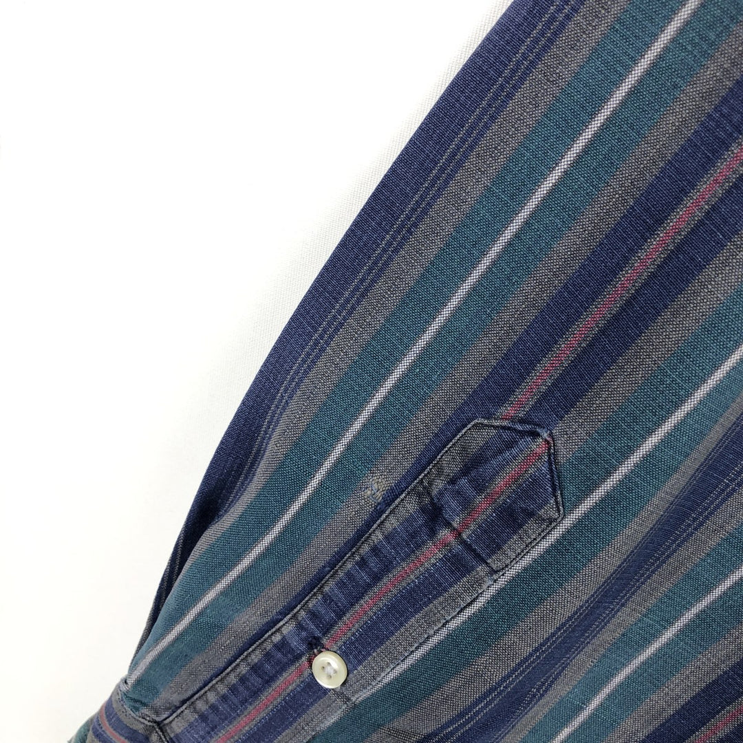 Ralph Lauren Multi-Stripe Long Sleeve Button-Down Striped Shirt, Men's Size L cotton navy blue type Vintage Second Hand