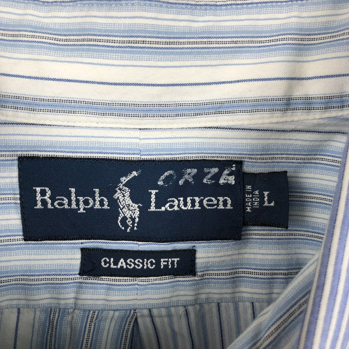 Ralph Lauren Classic Fit Multi-Stripe Long Sleeve Button-Down Striped Shirt, Men's Size L cotton Blue type light blue Vintage Second Hand