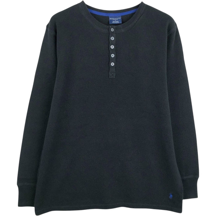 Ralph Lauren POLO RALPH LAUREN SLEEPWEAR Henley neck thermal long sleeve T-shirt waffle men's M equivalent cotton black type Vintage Second Hand