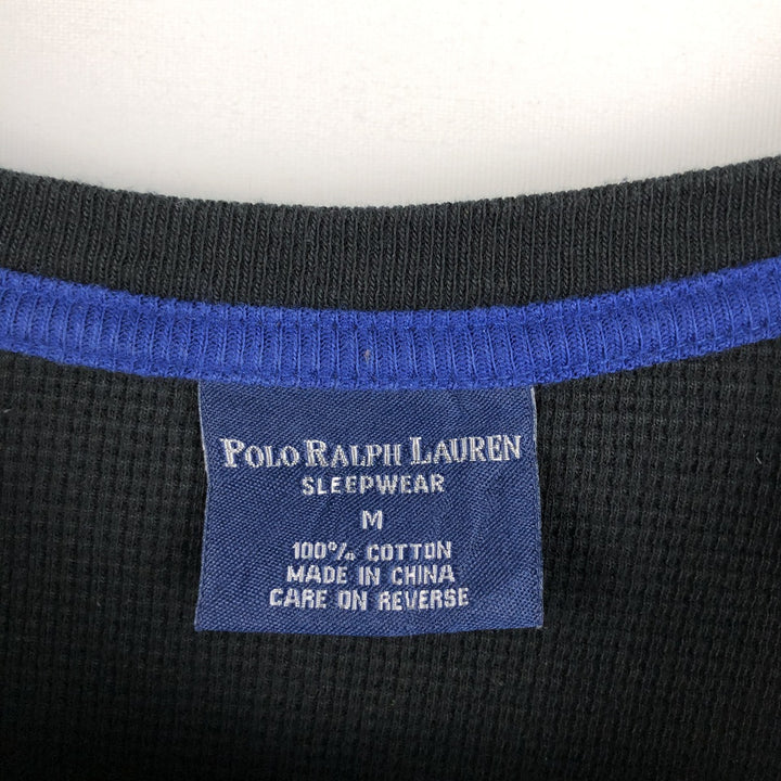 Ralph Lauren POLO RALPH LAUREN SLEEPWEAR Henley neck thermal long sleeve T-shirt waffle men's M equivalent cotton black type Vintage Second Hand