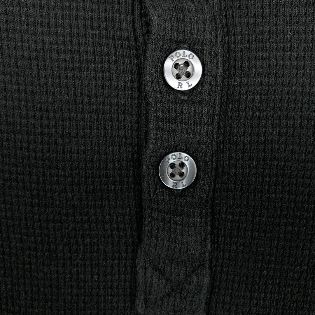 Ralph Lauren POLO RALPH LAUREN SLEEPWEAR Henley neck thermal long sleeve T-shirt waffle men's M equivalent cotton black type Vintage Second Hand