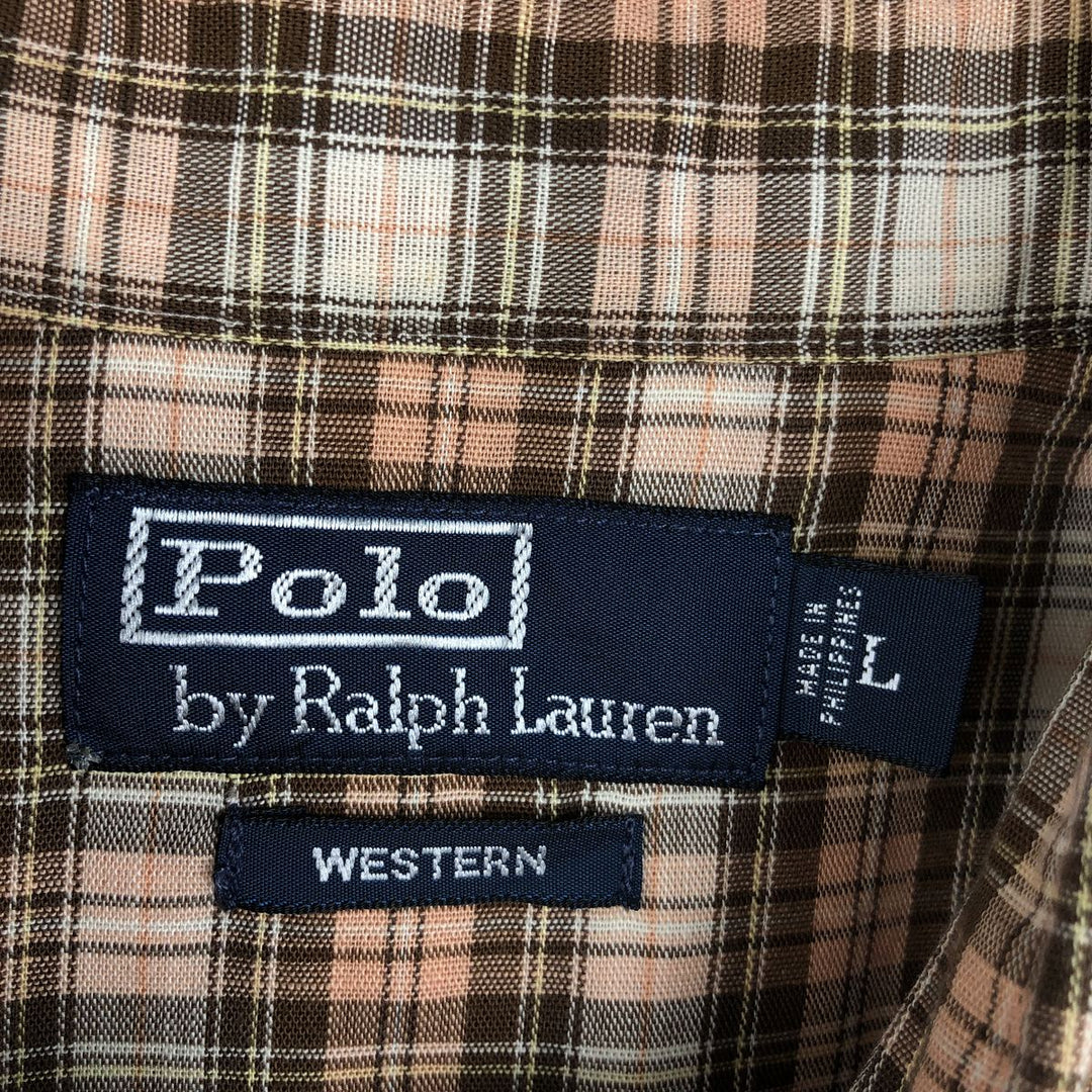 Ralph Lauren POLO by Ralph Lauren Check Pattern Long-Sleeve Western Shirt, Men's Size L (approx.) cotton Beige type Vintage Second Hand