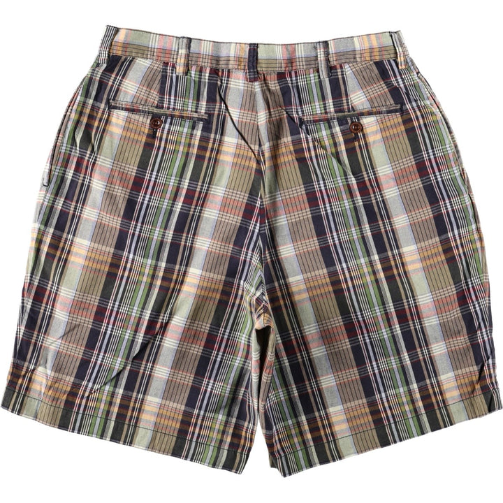 Ralph Lauren POLO by Ralph Lauren Check Pattern Two-Pleated Cotton Shorts, Men's Size W34 cotton green type Vintage Second Hand