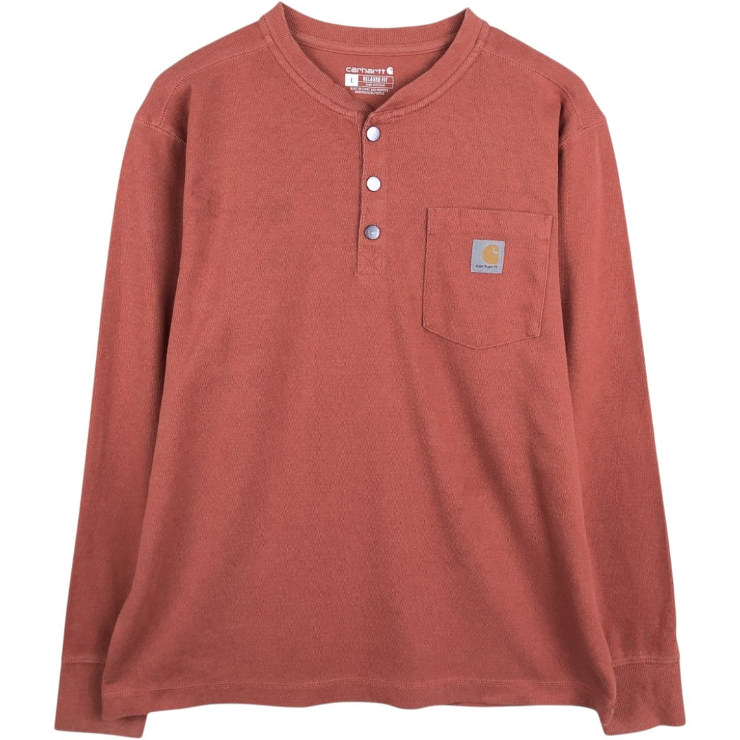 Carhartt Relaxed Fit Henley Neck Thermal Long Tee, Honeycomb, Men's Size L cotton red type reddish brown Vintage Second Hand