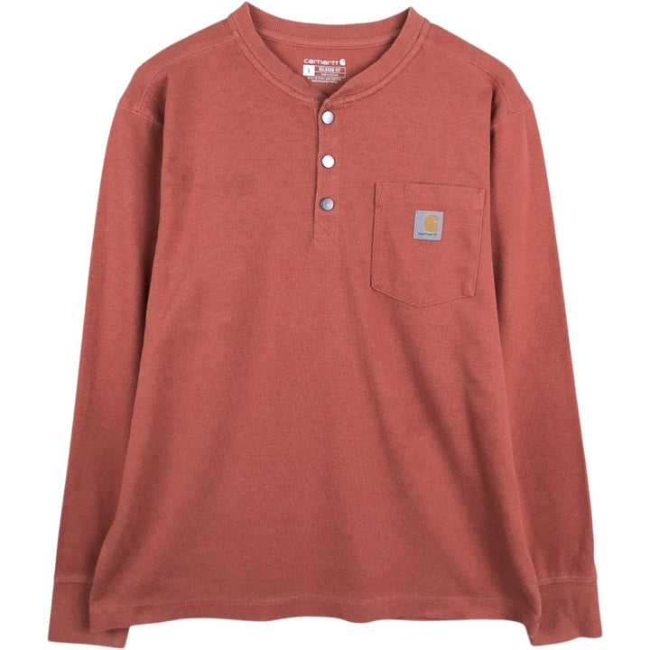 Carhartt Relaxed Fit Henley Neck Thermal Long Tee, Honeycomb, Men's Size L cotton red type reddish brown Vintage Second Hand
