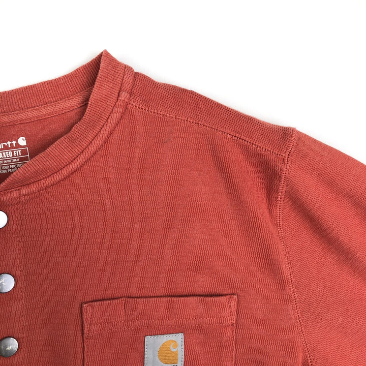 Carhartt Relaxed Fit Henley Neck Thermal Long Tee, Honeycomb, Men's Size L cotton red type reddish brown Vintage Second Hand