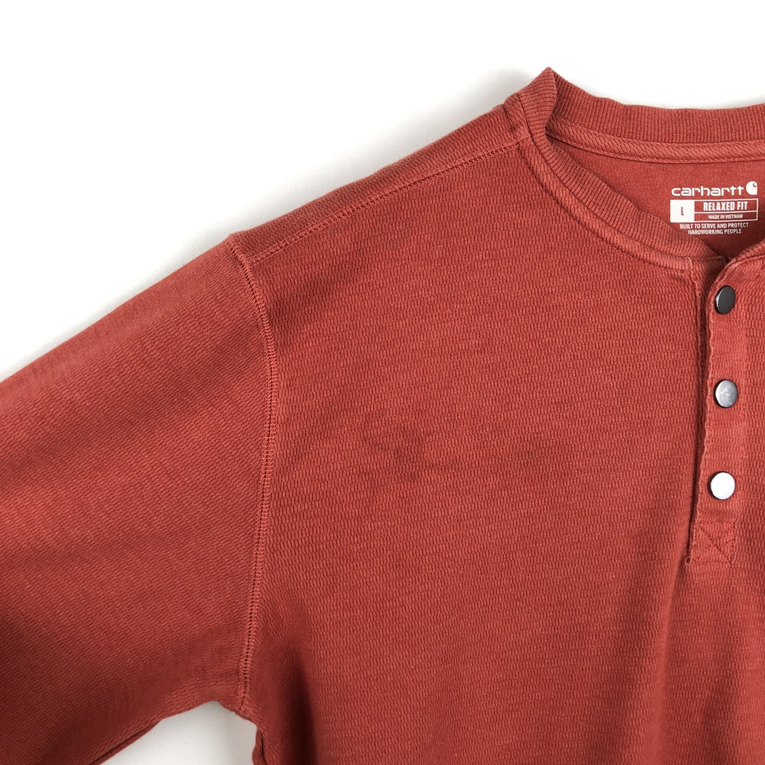 Carhartt Relaxed Fit Henley Neck Thermal Long Tee, Honeycomb, Men's Size L cotton red type reddish brown Vintage Second Hand